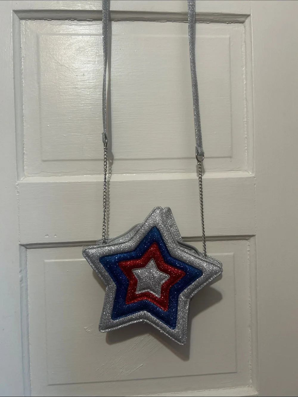 Claire's Silver Blue Red Glitter Star Crossbody Purse